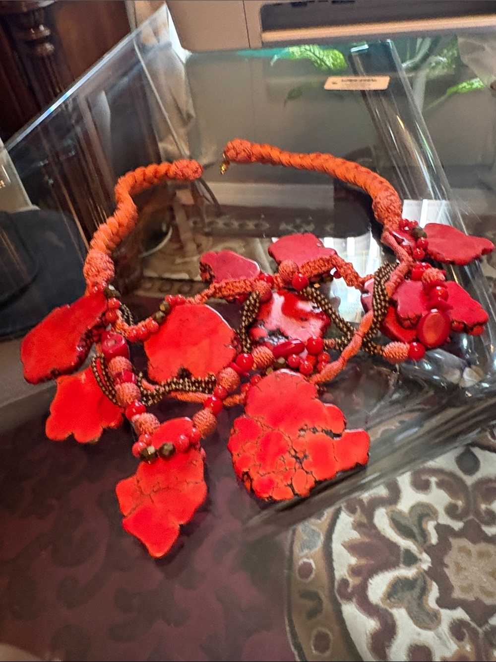 OSCAR DELARENTA Vintage Chunky Red Statement Necklace